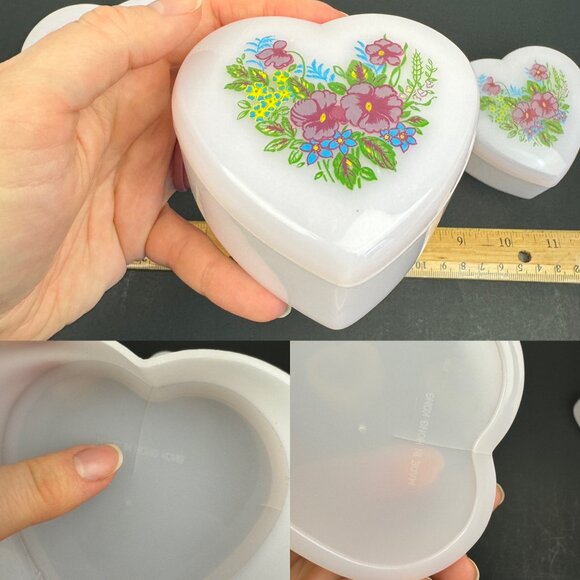 Vtg 3 Sizes Plastic Pink Heart Shaped Nesting Containers w Lids Floral Flowers - Picture 4 of 9
